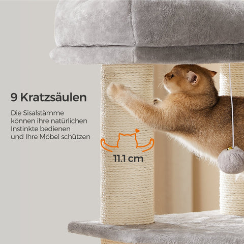 Rootz Cat Tree Scratching Post - Self-Heating Blankets - Kitty Condo - 50x50x160 cm - Supports Up to 5 Cats - Sisal & Plush