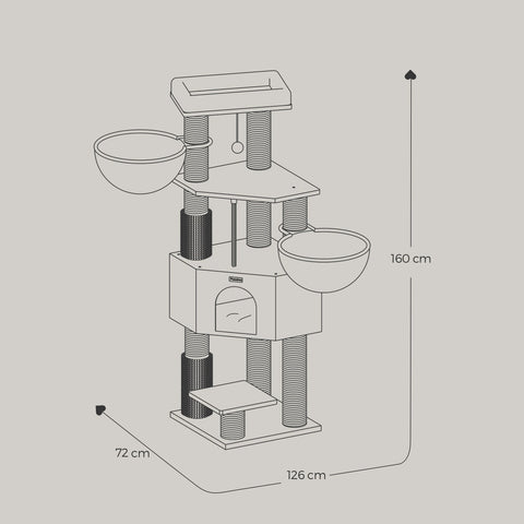 Rootz Cat Tree Scratching Post - Self-Heating Blankets - Kitty Condo - 50x50x160 cm - Supports Up to 5 Cats - Sisal & Plush