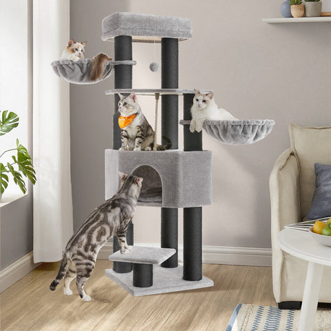 Rootz Cat Tree Scratching Post - Activity Center - Self-Heating Blanket - Ideal for Cats - 50 x 50 x 160 cm
