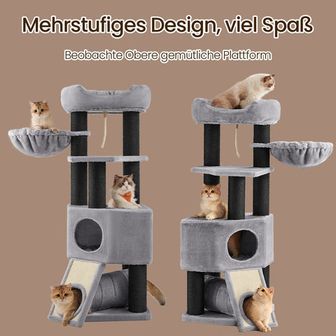 Rootz Large Cat Tree - Scratching Post - Climbing Tower - Includes Cave - 50 x 50 x 141 cm