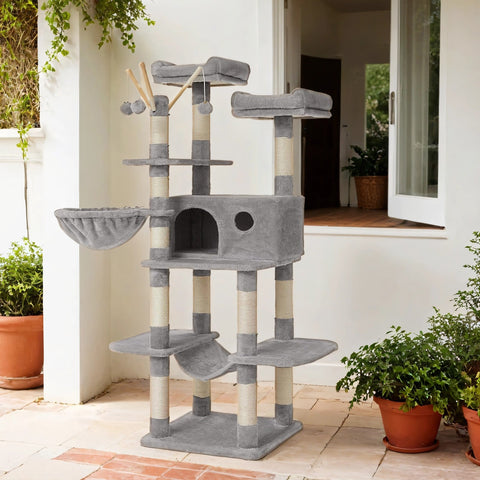 Rootz XXL Cat Tree - Cat Scratching Post - Scratch Pole with Cave - Stability & Security - 50cm x 50cm x 164cm