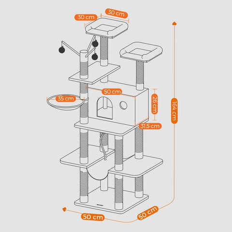 Rootz XXL Cat Tree - Cat Scratching Post - Scratch Pole with Cave - Stability & Security - 50cm x 50cm x 164cm