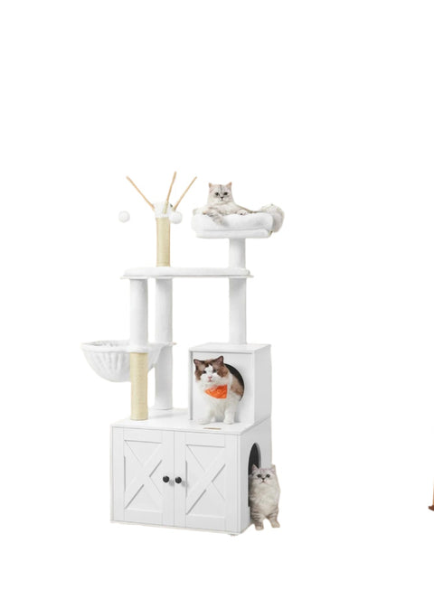 Rootz 2-in-1 Cat Scratching Tree - Litter Box Cabinet - Cat Tower - Space-Saving - 57.5 x 50 x 151 cm
