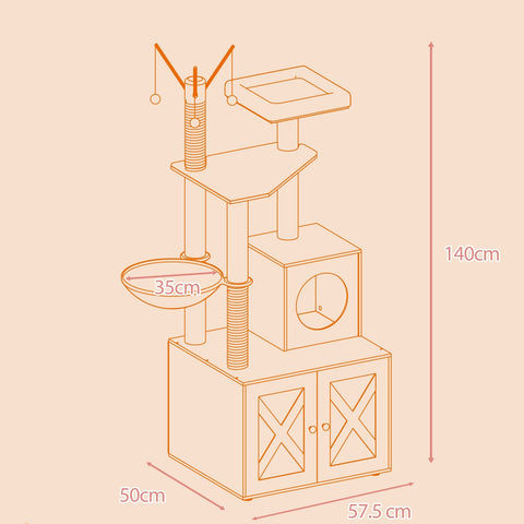 Rootz 2-in-1 Cat Scratching Tree - Litter Box Cabinet - Cat Tower - Space-Saving - 57.5 x 50 x 151 cm