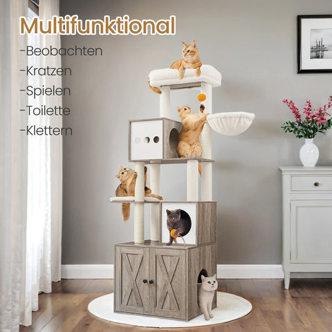 Rootz Cat Tree Tower - Scratching Post - Sisal Climbing Frame - Promotes Playful Activity - 60cm x 52cm x 185cm