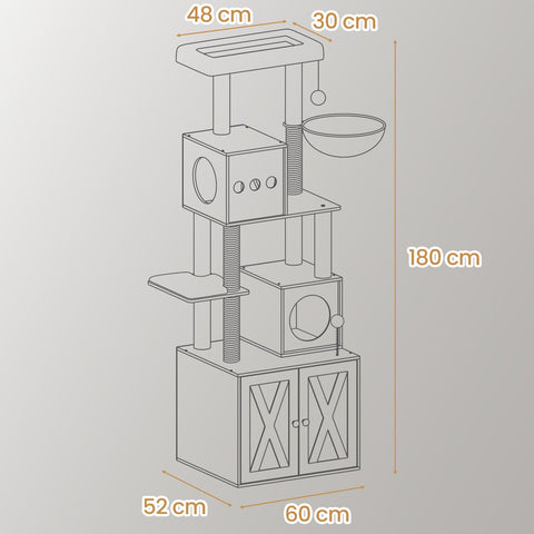 Rootz Cat Tree Tower - Scratching Post - Sisal Climbing Frame - Promotes Playful Activity - 60cm x 52cm x 185cm