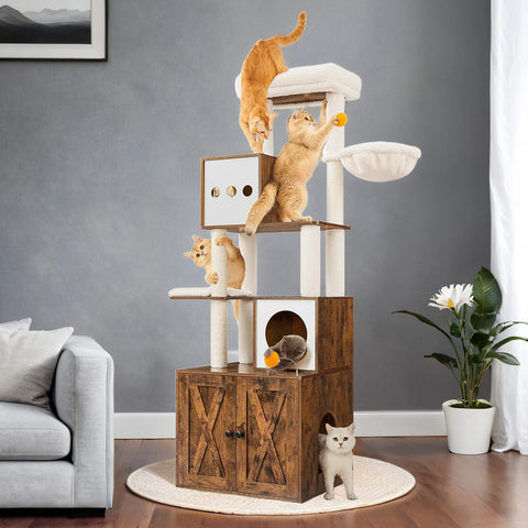 Rootz 2-in-1 Scratch Tree - Cat Climbing Tower - Pet Scratching Post - Durable Sisal - 60cm x 52cm x 185cm