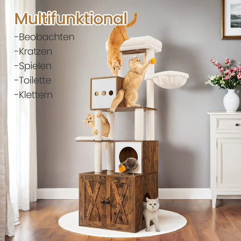 Rootz 2-in-1 Scratch Tree - Cat Climbing Tower - Pet Scratching Post - Durable Sisal - 60cm x 52cm x 185cm