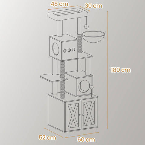 Rootz 2-in-1 Scratch Tree - Cat Climbing Tower - Pet Scratching Post - Durable Sisal - 60cm x 52cm x 185cm