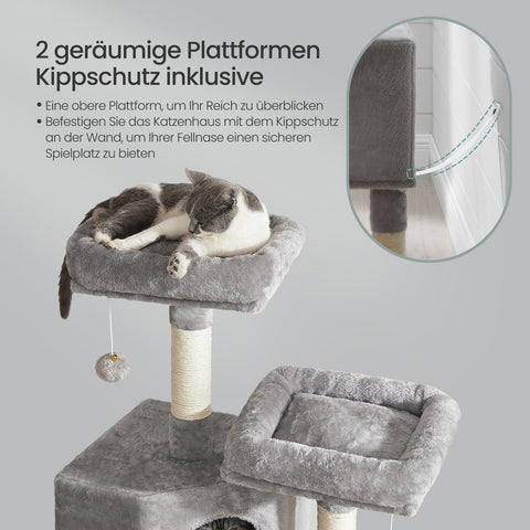 Rootz Cat Tree - Scratching Post - Cat Tower - Space-Saving Design - 50 x 35 x 115 cm - Cozy Cave + 2 Platforms for Play & Relaxation