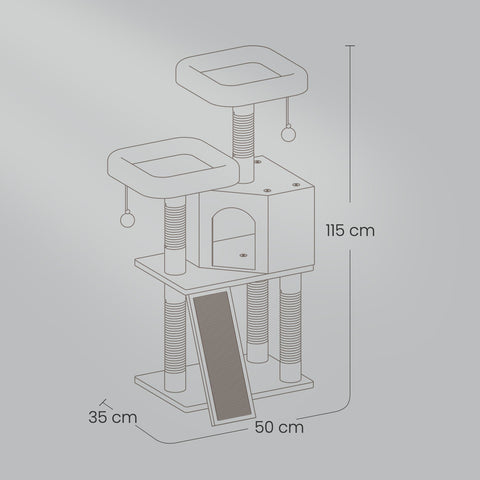 Rootz Cat Tree - Scratching Post - Cat Tower - Space-Saving Design - 50 x 35 x 115 cm - Cozy Cave + 2 Platforms for Play & Relaxation