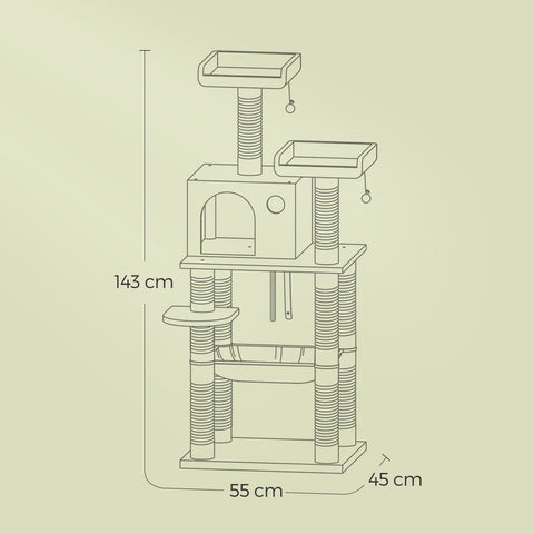 Rootz Cat Tree Scratching Post - Cat Climbing Tower - Kitty Activity Center - Stability & Fun - 55 x 45 x 143 cm