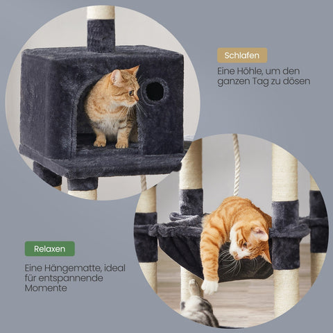 Rootz Cat Tree, Scratch Post - Climbing Tower - Kitty Furniture - High Stability - 55cm x 45cm x 143cm