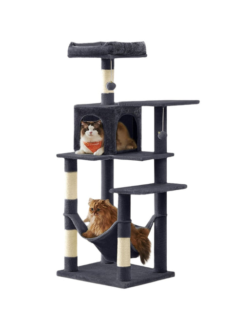 Rootz Cat Scratching Post - Cat Tree - 143 cm High Scratch Tower - Soft Plush Cover - 55 x 45 x 143 cm