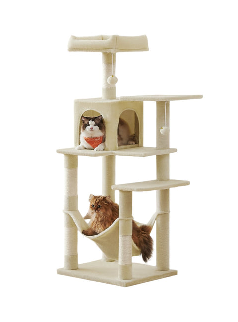 Rootz Cat Tree - Cat Scratching Post - Cat Tower - Sisal & Plush - Supports Safe Play - 55 x 45 x 143 cm