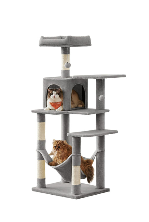Rootz Cat Scratching Post - Cat Tree - Kitty Tower - Plush Cover - 143cm High - Cuddly Cave - Relaxation Platform