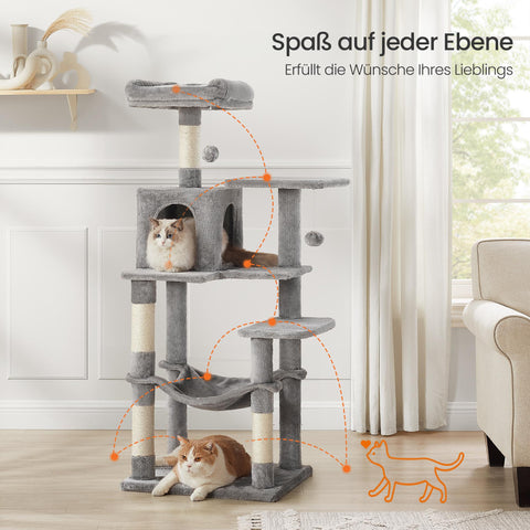 Rootz Cat Scratching Post - Cat Tree - Kitty Tower - Plush Cover - 143cm High - Cuddly Cave - Relaxation Platform