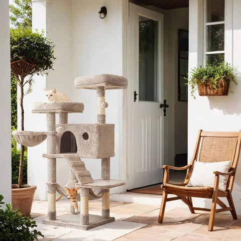 Rootz Large Cat Tree - Scratching Post - Soft Covered - Plush Comfort - 49cm x 49cm x 135cm