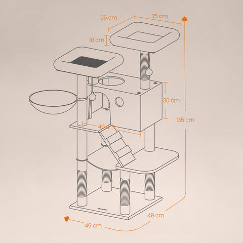 Rootz Large Cat Tree - Scratching Post - Soft Covered - Plush Comfort - 49cm x 49cm x 135cm
