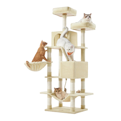 Rootz Cat Scratching Tree - Activity Tower - Climbing Post - 13 Scratch Pillars - 168cm High - 55x45x168cm
