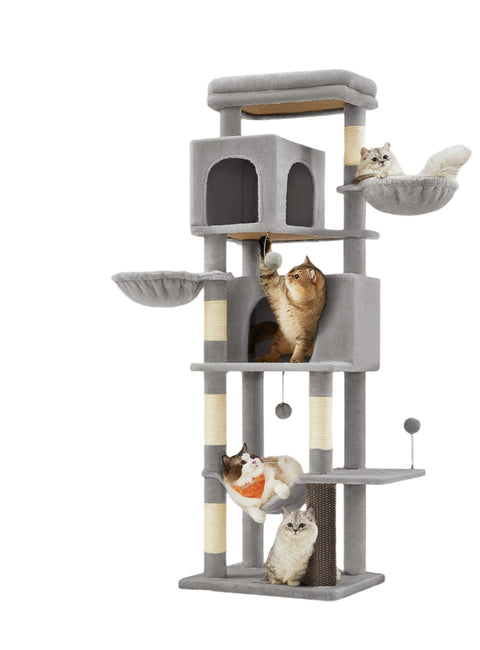 Rootz Multi-Storey Cat Tree - Scratching Post - Cat Tower - Sisal Durability - 57cm x 45cm x 175cm -  Grey