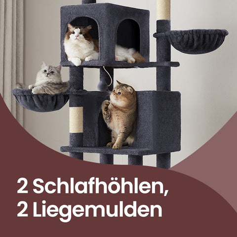 Rootz Cat Scratching Post - Multi-Storey Cat Tree - Kitty Condo - 2 Caves - Durable Sisal - 57cm x 45cm x 175cm