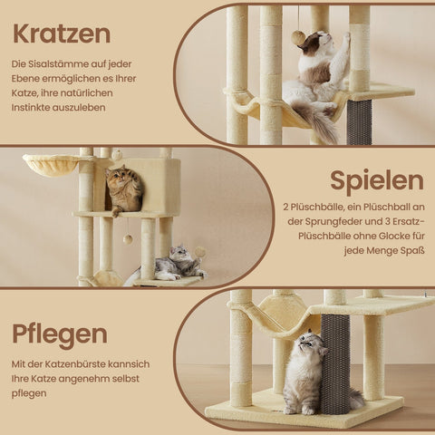 Rootz Multi-Storey Cat Tree - Scratching Post - Kitty Condo - Sisal Stability - 57cm x 45cm x 175cm