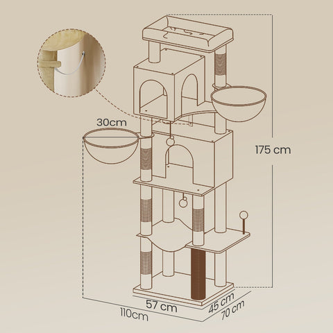Rootz Multi-Storey Cat Tree - Scratching Post - Kitty Condo - Sisal Stability - 57cm x 45cm x 175cm