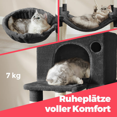 Rootz 206cm Cat Scratching Tree - Cat Tower - Scratch Post - 13 Scratch Pillars - Space-Saving Design - 60cm x 50cm x 206cm - Perfect for Playful Cats