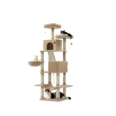 Rootz Scratching Tree 206cm - Cat Tower - Kitty Climber - 13 Scratch Pillars - Sturdy Build - 60cm x 50cm x 206cm