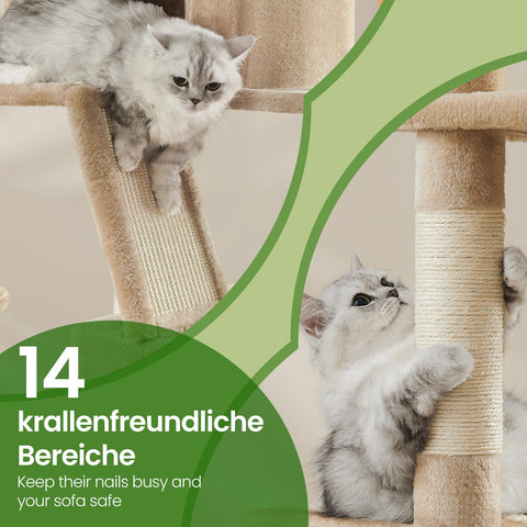 Rootz Scratching Tree 206cm - Cat Tower - Kitty Climber - 13 Scratch Pillars - Sturdy Build - 60cm x 50cm x 206cm