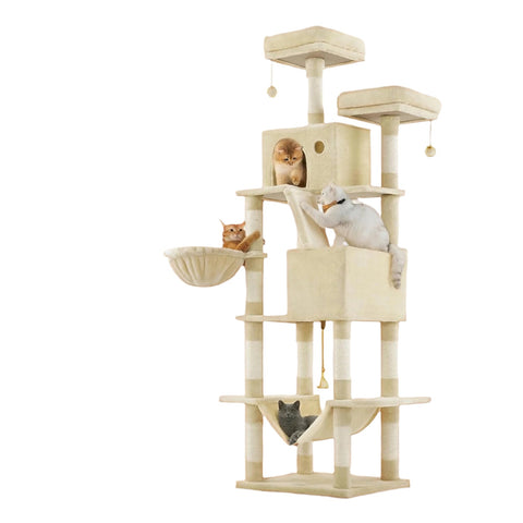 Rootz Cat Scratching Tree - Cat Tower - Cat Furniture - 13 Posts - Durable Sisal - 60 x 50 x 206 cm
