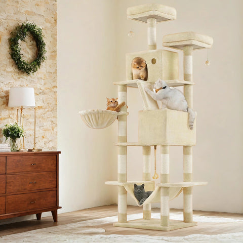 Rootz Cat Scratching Tree - Cat Tower - Cat Furniture - 13 Posts - Durable Sisal - 60 x 50 x 206 cm