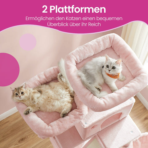 Rootz 13 Pillar Cat Scratching Tree - Cat Tower - Cat Condo - Promotes Healthy Claws - 60 x 50 x 206 cm - Pink Plush & Sisal