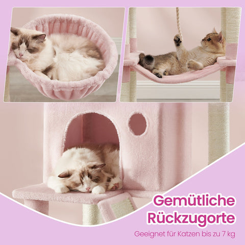 Rootz 13 Pillar Cat Scratching Tree - Cat Tower - Cat Condo - Promotes Healthy Claws - 60 x 50 x 206 cm - Pink Plush & Sisal
