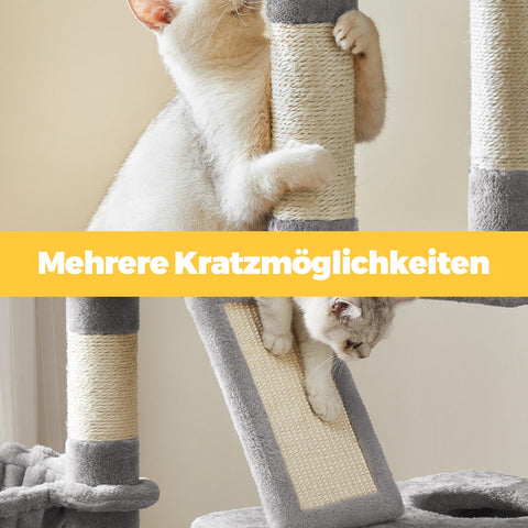 Rootz Cat Tree - Scratching Post - Climbing Tree - Space-Saving Amusement Park - 60 x 50 x 206 cm -  Grey - Plush & Sisal
