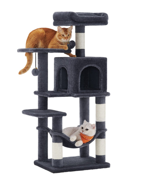 Rootz Multi-Storey Cat Tree with Cave - Scratching Post - Climbing Tower - Sturdy Design - 45cm x 35cm x 112cm