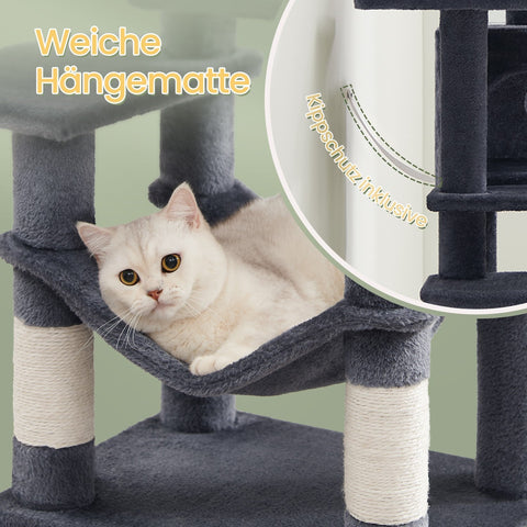 Rootz Multi-Storey Cat Tree with Cave - Scratching Post - Climbing Tower - Sturdy Design - 45cm x 35cm x 112cm