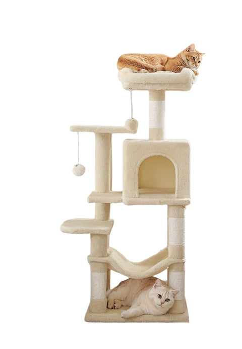 Rootz Multi-Storey Cat Tree - Scratching Post - Cat Tower - Cave & Hammock - Space Saver - 45 x 35 x 112 cm