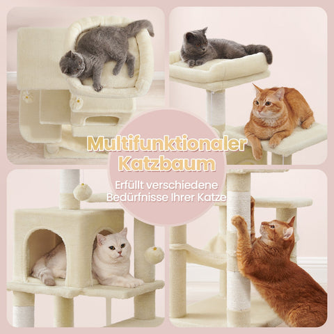 Rootz Multi-Storey Cat Tree - Scratching Post - Cat Tower - Cave & Hammock - Space Saver - 45 x 35 x 112 cm