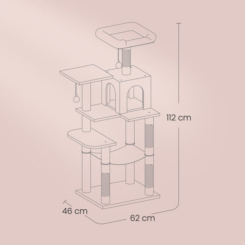 Rootz Multi-Storey Cat Tree - Scratching Post - Cat Tower - Cave & Hammock - Space Saver - 45 x 35 x 112 cm