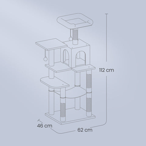 Rootz Scratching Post Cat Tree - Multi-Storey Cat Condo - Pet Tower - Sisal Trunks - 45 x 35 x 112 cm