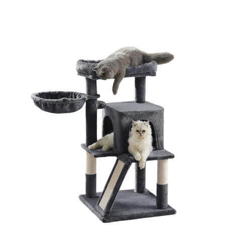 Rootz Cat Tower - Scratching Post - Cat Tree - Cozy Cavities - 48 x 48 x 96 cm - Smoke Gray