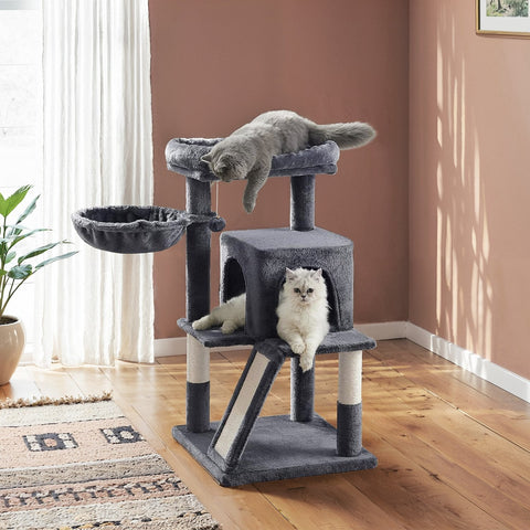 Rootz Cat Tower - Scratching Post - Cat Tree - Cozy Cavities - 48 x 48 x 96 cm - Smoke Gray