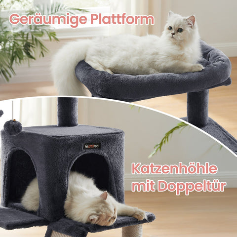 Rootz Cat Tower - Scratching Post - Cat Tree - Cozy Cavities - 48 x 48 x 96 cm - Smoke Gray