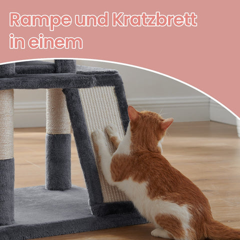 Rootz Cat Tower - Scratching Post - Cat Tree - Cozy Cavities - 48 x 48 x 96 cm - Smoke Gray