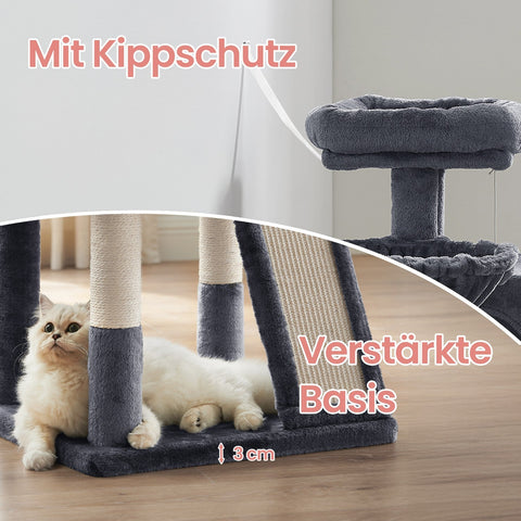Rootz Cat Tower - Scratching Post - Cat Tree - Cozy Cavities - 48 x 48 x 96 cm - Smoke Gray