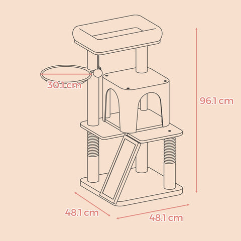 Rootz Cat Tower - Scratching Post - Cat Tree - Cozy Cavities - 48 x 48 x 96 cm - Smoke Gray