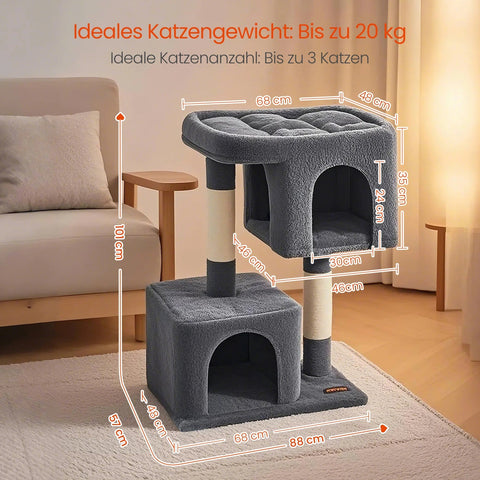 Rootz Cat Tree Scratching Post - Cat Tower - Large Cat Platform - Safe & Durable - 68 x 48 x 101 cm