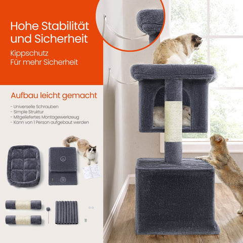 Rootz Cat Tree Scratching Post - Cat Tower - Large Cat Platform - Safe & Durable - 68 x 48 x 101 cm